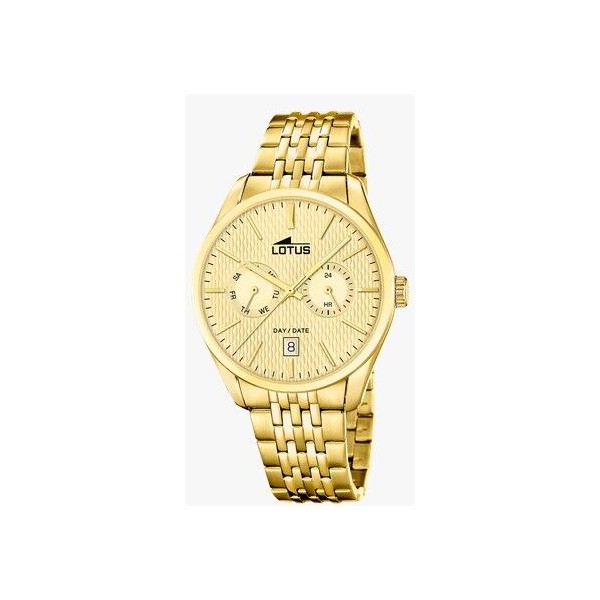 Reloj Lotus Caballero Multifunction Collection Acero IP Dorado Esfera Champagne Con Calendario 42mm  Ref: 19074/1