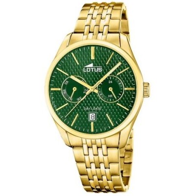 Reloj Lotus Caballero Multifunction Collection Acero IP Dorado Esfera Verde Con Calendario 42mm  Ref: 19074/3