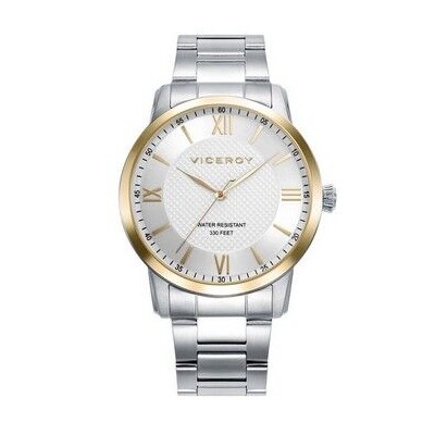 Reloj Viceroy Caballero Bicolor Acero/IP Dorado Esfera Blanca Números Romanos Bisel Dorado 40mm Ref: 41145-83