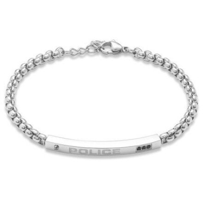 Pulsera Police Jewels Cubet Caballero Cadena Delgada De Acero Con Detalles De Circonitas Negras Ref: PEAGB0041601