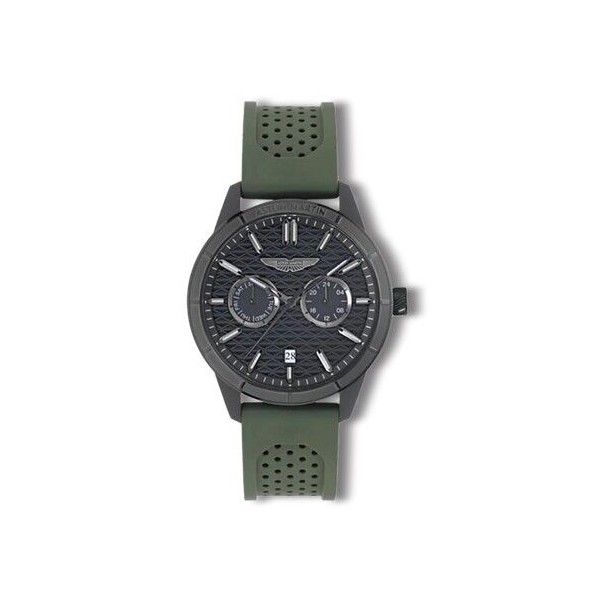 Reloj Aston Martin Caballero HDL-Icon Correa Silicona Bertelli Green Caja Acero Ip Negro Multifunción 42mm Ref: MTIH2S604