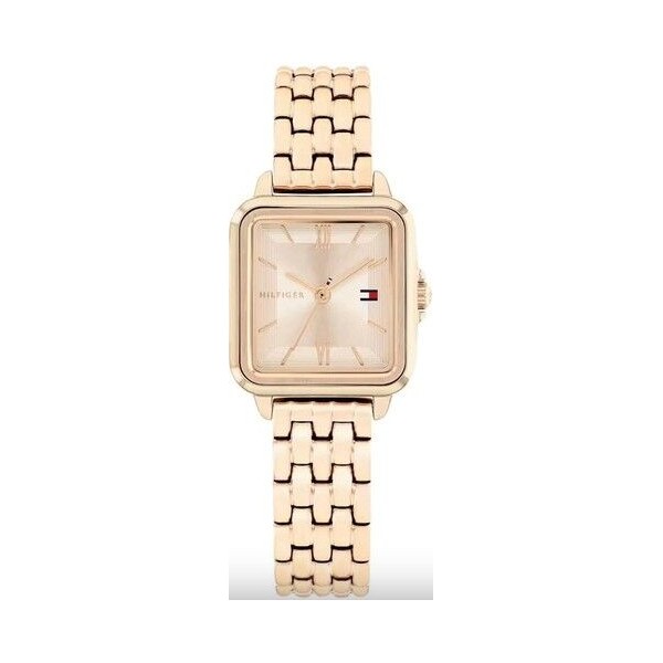 Reloj Tommy Hilfiger Mujer Mia Acero IP Rosado Caja Rectangular Esfera Rosada Números Romanos 24mm Ref:1782833