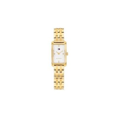 Reloj Tommy Hilfiger Mujer Madison Caja Rectangular Acero IP Dorado Esfera Blanca 16mm Ref: 1782863
