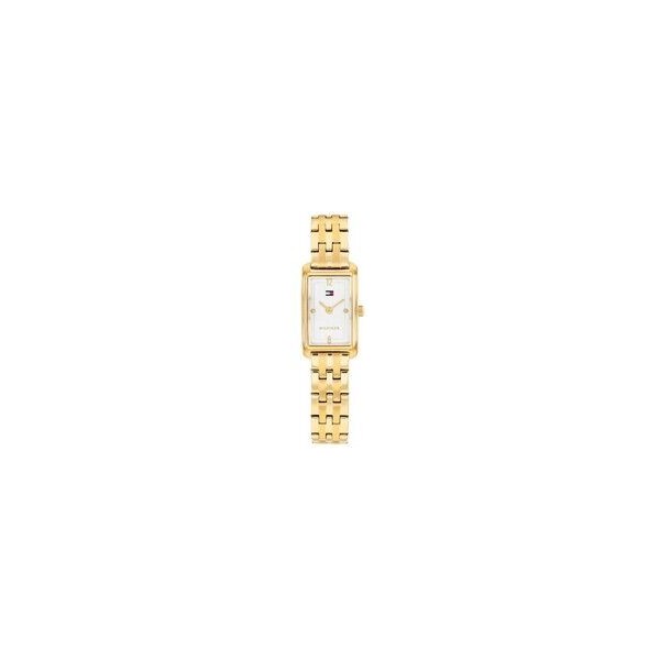 Reloj Tommy Hilfiger Mujer Madison Caja Rectangular Acero IP Dorado Esfera Blanca 16mm Ref: 1782863