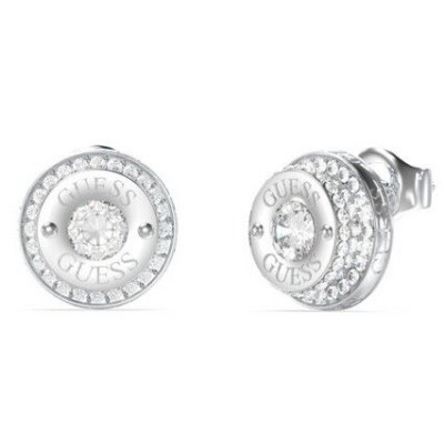 Pendientes Guess Mujer Till Morning Círculo Con Logo Acero Diferentes Alturas 11mm Con Circonitas Blancas Ref: JUBE05557JWRHT/U