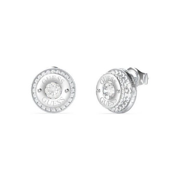 Pendientes Guess Mujer Till Morning Círculo Con Logo Acero Diferentes Alturas 11mm Con Circonitas Blancas Ref: JUBE05557JWRHT/U