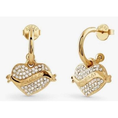 Pendientes Guess Mujer Vintage Guess Corazón Colgante Pavé Circonitas Blancas Acero Dorado Ref: JUBE05477JWYGT/U