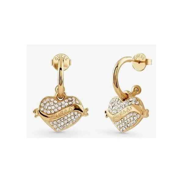 Pendientes Guess Mujer Vintage Guess Corazón Colgante Pavé Circonitas Blancas Acero Dorado Ref: JUBE05477JWYGT/U