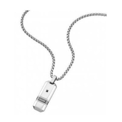 Collar Police Jewels Caballero Baseline  Placa Acero Con Circonita Negra Incorporada Colgante De 32x12,5mm Ref: PEAGN0079101