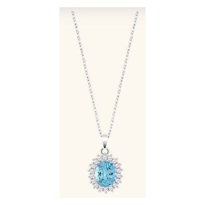Collar Lotus Silver Colors Mujer Plata De Ley Con Circonita Cúbica Aguamarina y 18 Circonitas Blancas Ref: LP3459-1/5