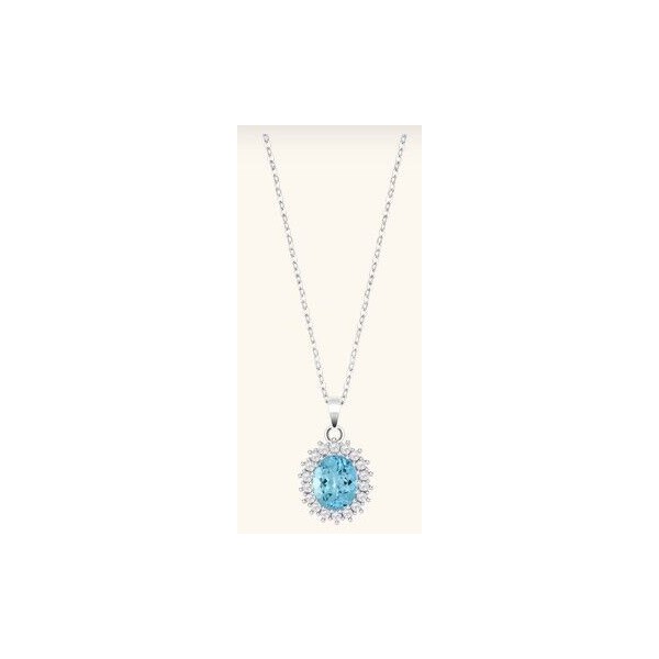 Collar Lotus Silver Colors Mujer Plata De Ley Con Circonita Cúbica Aguamarina y 18 Circonitas Blancas Ref: LP3459-1/5