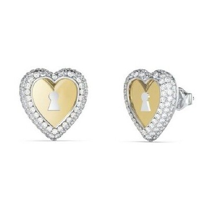 Pendientes Guess Mujer Love Bites Corazón Candado Bicolor Acero Dorado/Acero Con Circonitas Blancas Ref: JUBE06062JWYGRHT-U