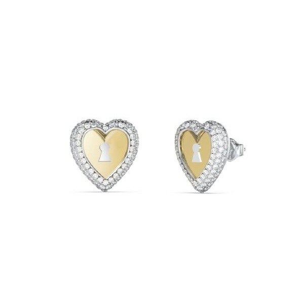 Pendientes Guess Mujer Love Bites Corazón Candado Bicolor Acero Dorado/Acero Con Circonitas Blancas Ref: JUBE06062JWYGRHT-U
