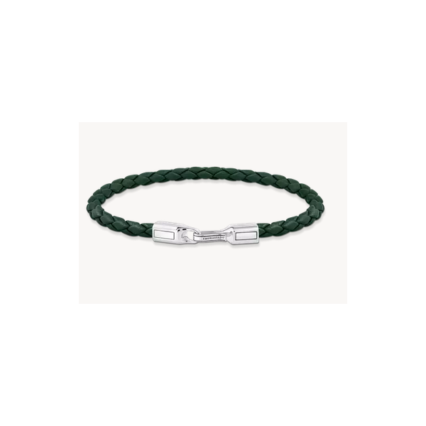 Pulsera Thomas Sabo Unisex Fina De Cuero En Color Verde y Plata De Ley Ref: A2147-682-6-L17