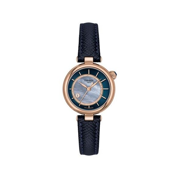 Reloj Tissot Désir 28mm Movimiento Automático Suizo Piel Azul Esfera Azul Nácar Cristal Zafiro Ref: T1522073613100