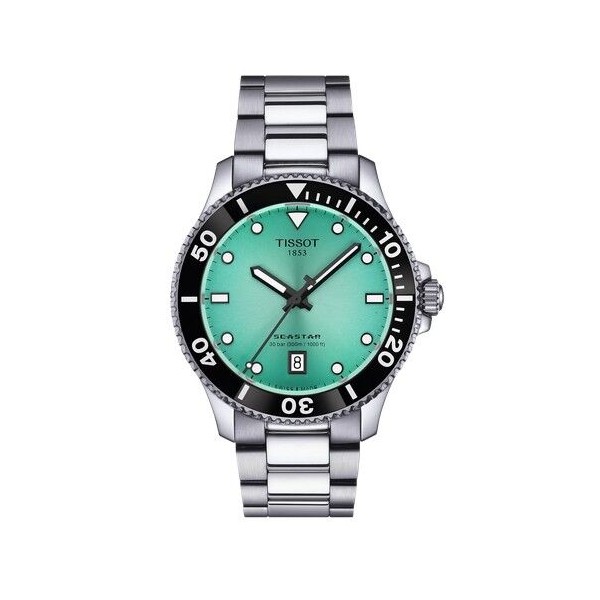 Reloj Tissot Seastar 1000 Caja 40mm Acero Esfera Turquesa Bisel Negro Cristal Zafiro Movimiento Suizo Ref: T1204101109100