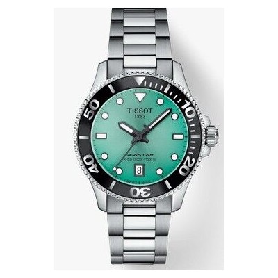 Reloj Tissot Seastar 1000 Caja 36mm Acero Esfera Turquesa Bisel Negro Movimiento Suizo Cristal Zafiro Ref: T1202101109100