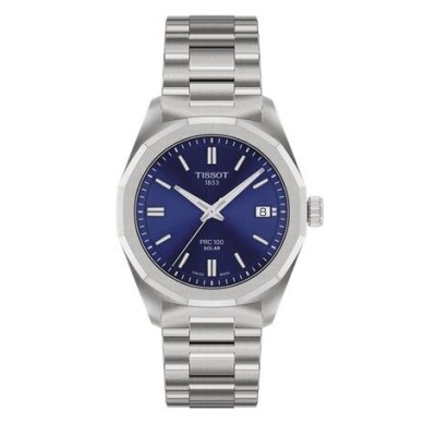 Reloj Tissot PRC 100 Solar 34mm Solar Acero Esfera Azul Marino Movimiento Suizo Cristal Zafiro Ref: T1518221104100