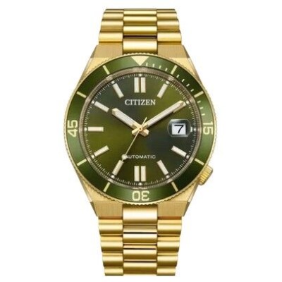 Reloj Citizen Tsuyosa Shore Colección Mecánico Acero Dorado Cristal Zafiro Esfera Verde 40mm Ref: NJ0232-53X