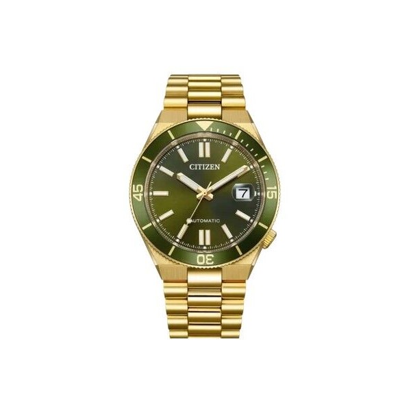Reloj Citizen Tsuyosa Shore Colección Mecánico Acero Dorado Cristal Zafiro Esfera Verde 40mm Ref: NJ0232-53X