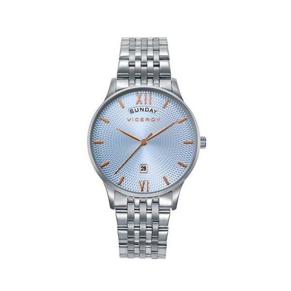 Reloj Viceroy Mujer Caja y Brazalete De Acero Esfera Celeste Números Romanos IP Rosa Con Calendario 3mm Ref: 42450-33