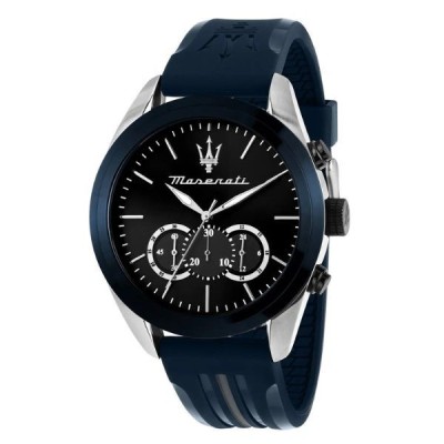 Reloj Maserati Caballero Traguardo Correa Silicona Azul Esfera Negra Chronograph 45mm Ref: R8871612046