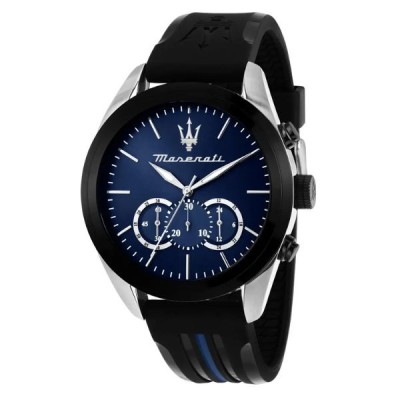 Reloj Maserati Caballero Traguardo Chronograph Correa Silicona Negra Esfera Azul 45mm Ref: R8871612044