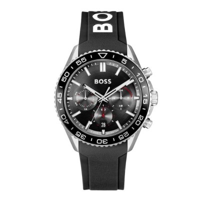 Reloj Boss Caballero Runner Caucho Negro Acero Cronógrafo 43mm  Ref: 1514141