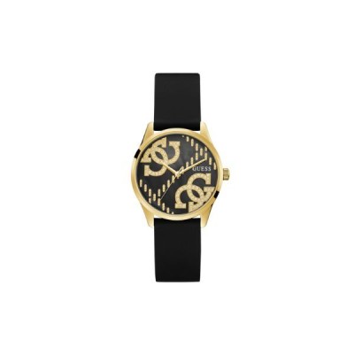Reloj Guess Mujer G Stitch Silicona Negra Y Caja Dorada Con Logo 4G 36mm Ref: GW0755L3