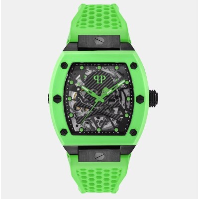 Reloj Philipp Plein The Skeleton Automático Silicona Verde Acero Pvd Gris 4mm Ref: PWBAA2324