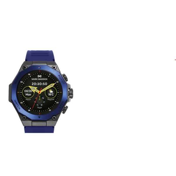 Reloj Mark Maddox Smart de metal negro con bisel azul y correa de Silicona azul Ref: HS2003-30