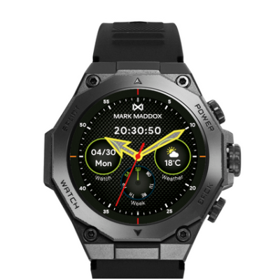 Reloj Mark Maddox Smart de metal negro con bisel negro y correa de Silicona negra Ref: HS2003-50