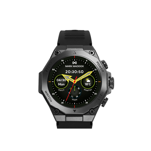 Reloj Mark Maddox Smart de metal negro con bisel negro y correa de Silicona negra Ref: HS2003-50