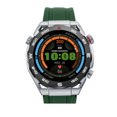 Reloj Mark Maddox Smart de metal plateada con bisel gris con correa de silicona verde y en color negra Ref: HS2004-10