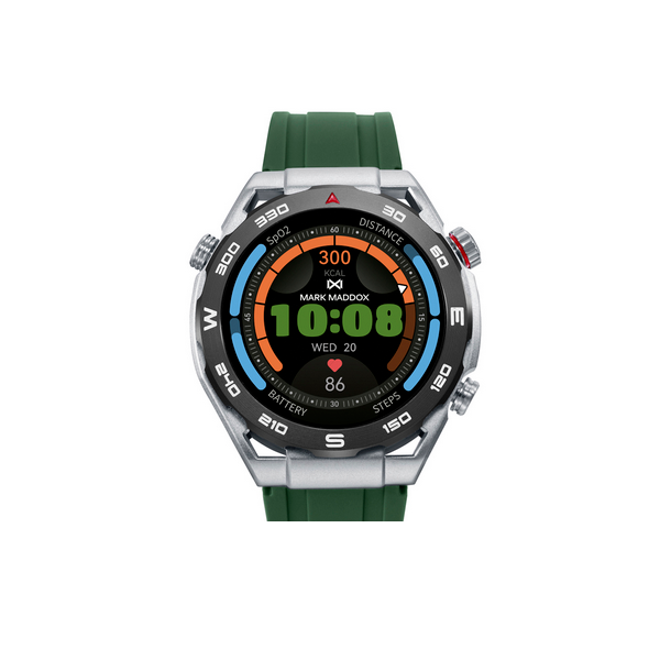 Reloj Mark Maddox Smart de metal plateada con bisel gris con correa de silicona verde y en color negra Ref: HS2004-10