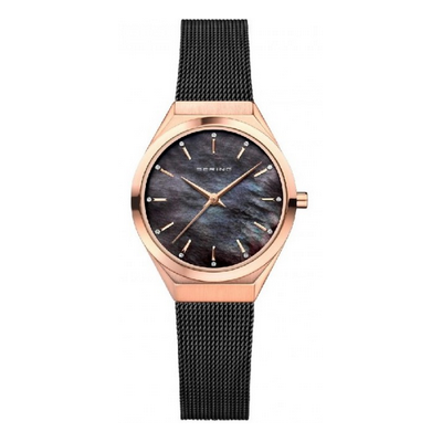 Reloj Bering UltraSlim Mujer Negro y Oro Rosa Pulido Ref. 18729-166