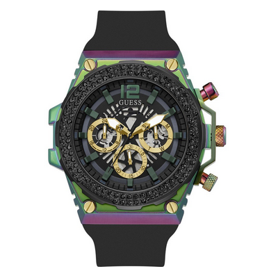 Reloj Guess Exposure Caballero Correa Silicona Negra, Acero Colores, Circonitas Negras, Multifunción Ref: GW0633G1