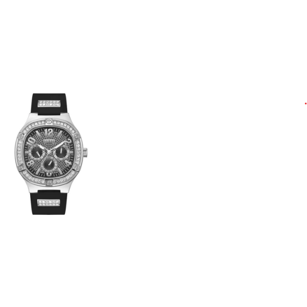 Reloj Guess Duke Caballero 46mm Correa Silicona Negra, Acero Con Circonitas Blancas, Multifunción Ref: GW0641G1