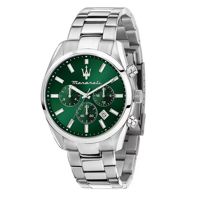 Reloj Maserati Attrazione Caballero Acero Esfera Verde Multifunción 43mm Ref: R8853151011