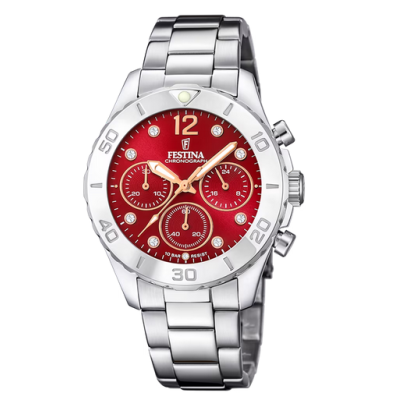 Reloj De Mujer Festina Boyfriend De Acero Y Esfera Burdeos Ref.F20603/2