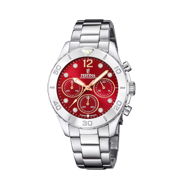 Reloj De Mujer Festina Boyfriend De Acero Y Esfera Burdeos Ref.F20603/2