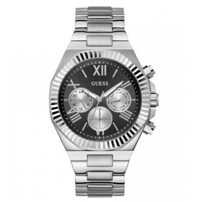 Reloj Guess Caballero Equity Acero Esfera Negra Multifunción Bisel Dentado 44mm Ref: GW0703G1
