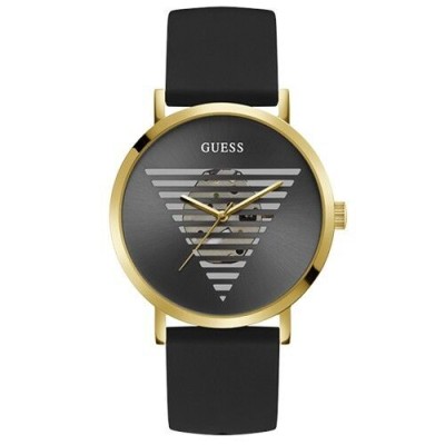 Reloj Guess Idol Correa Silicona Negro Acero Ip Dorado Esfera Logo Perforado 44mm Ref: GW0503G1