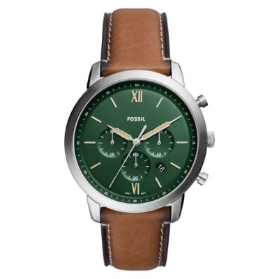 Reloj Fossil Caballero Neutra Correa Piel Marrón Esfera Verde Mate 44mm Ref: FS5963