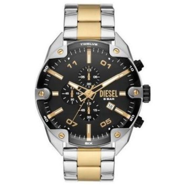 Reloj Diesel Spiked Caballero Bicolor Acero/Ip Dorado Cronógrafo 49mm Ref: DZ4627